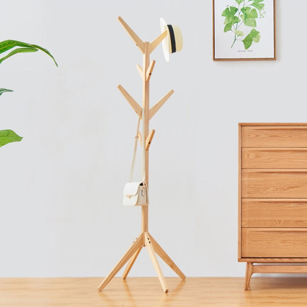 wooden coat stand with 8 hooks brown