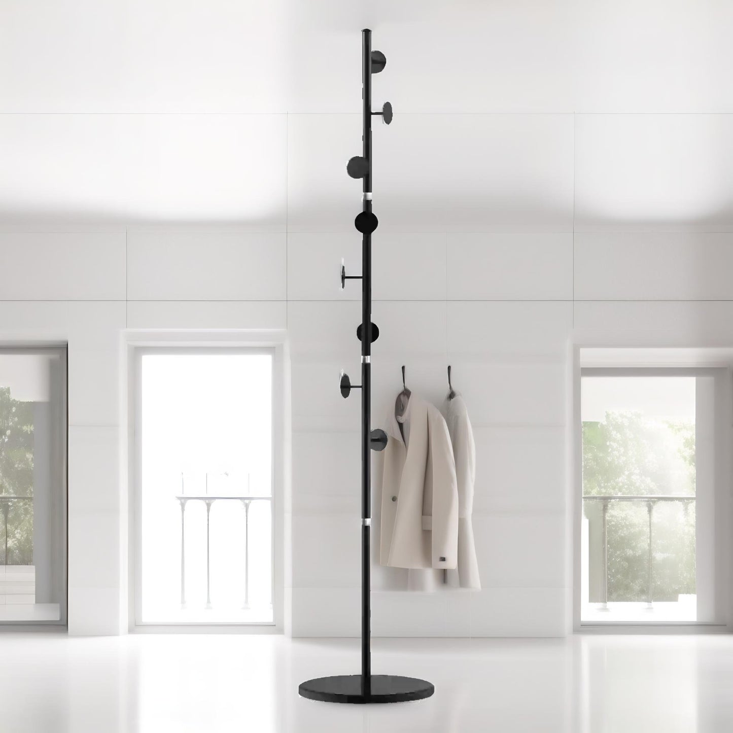 marble base adjustable coat stand with 8 hooks black