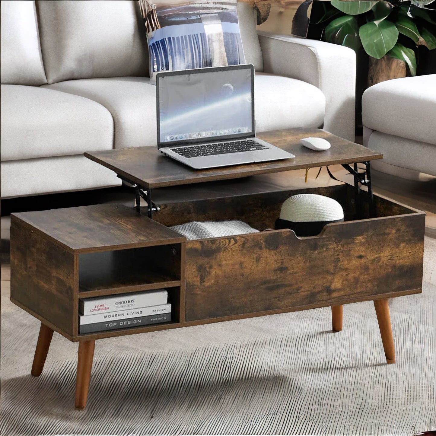 wooden lift top coffee table with hidden storage