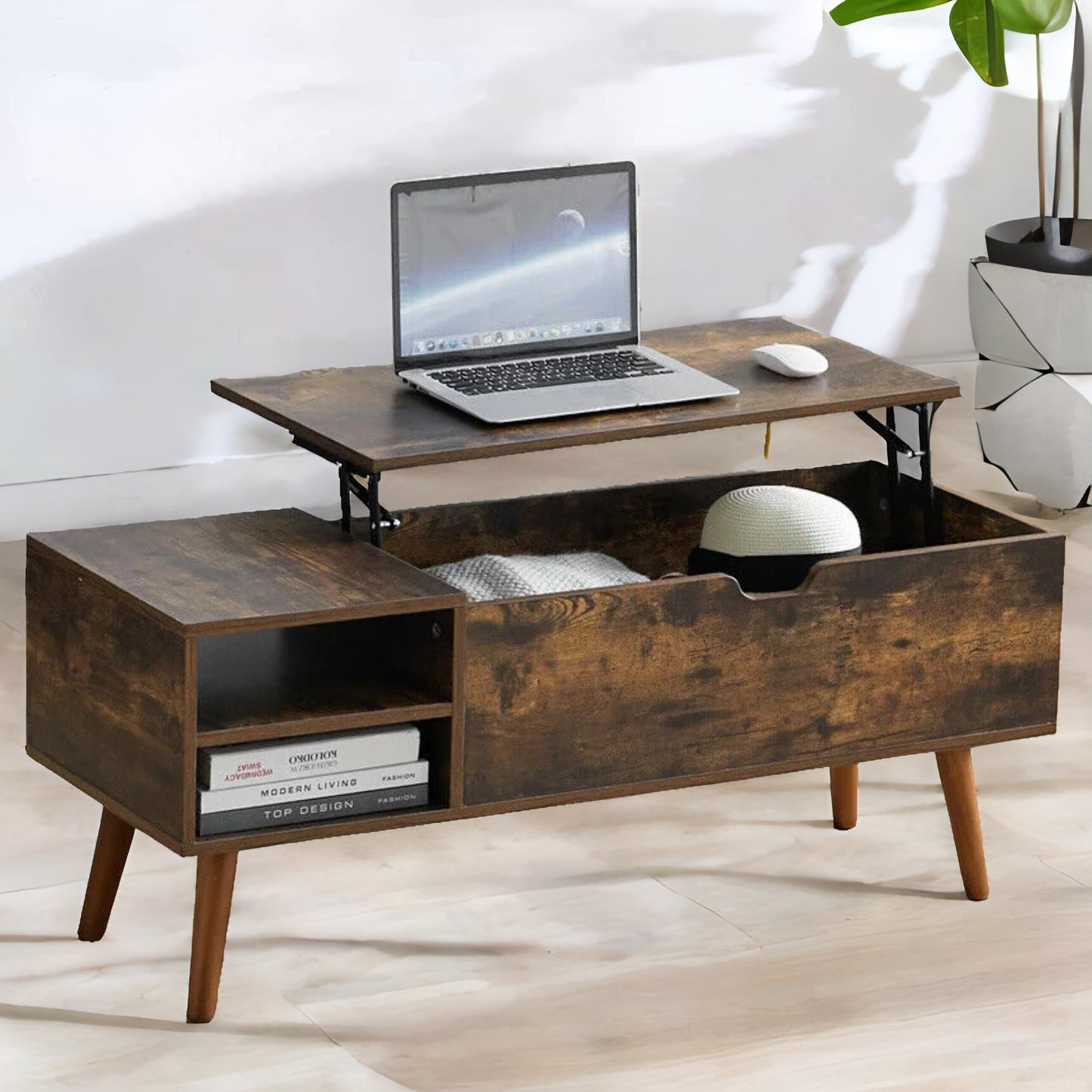 wooden lift top coffee table with hidden storage