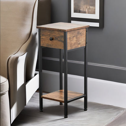 Industrial Narrow Bedside Table With Drawer