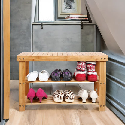 Bamboo 2 Tier Shoe Storage Bench