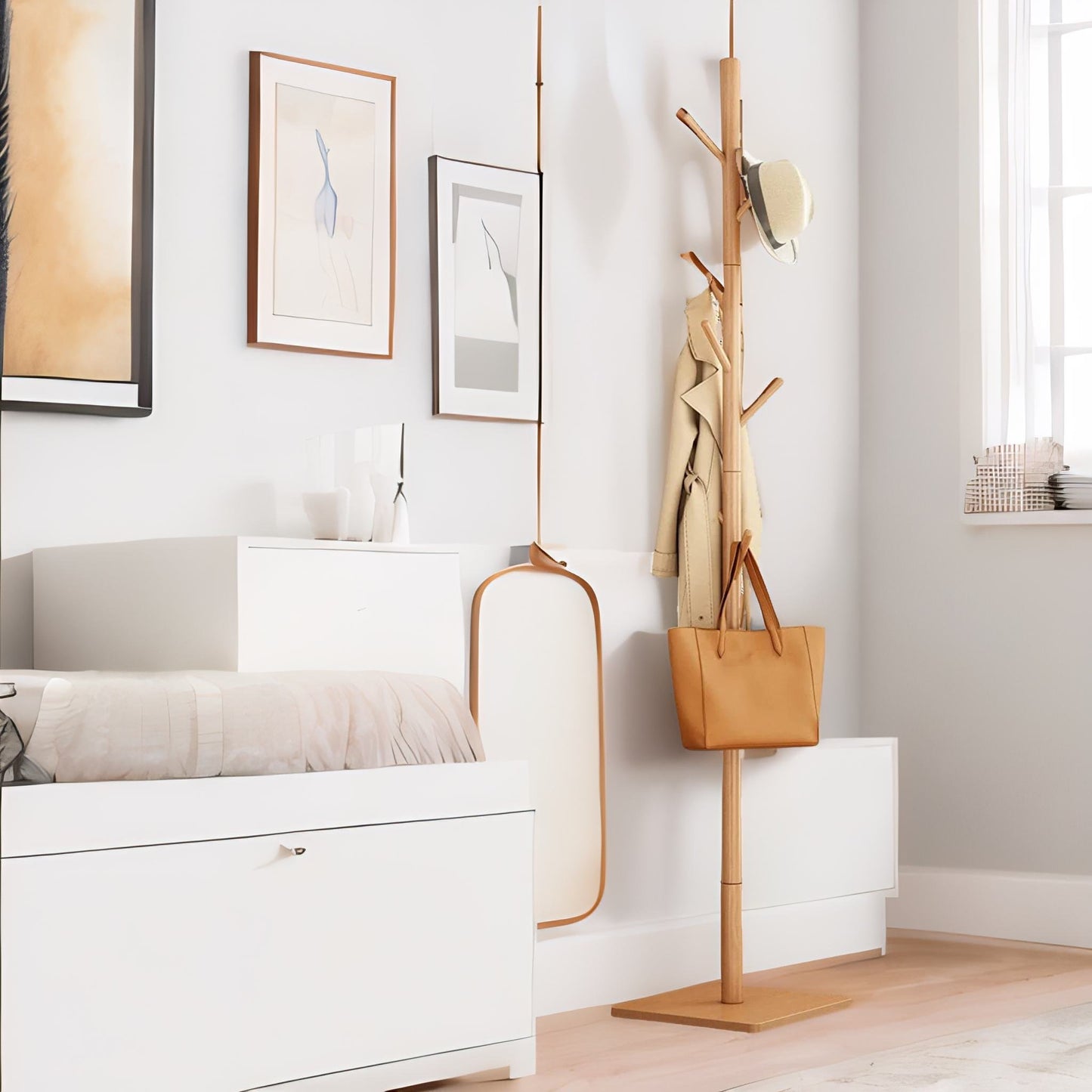 wooden 8 hook coat stand with square base