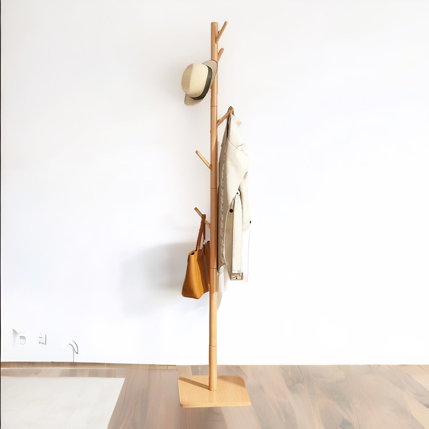 wooden 8 hook coat stand with square base