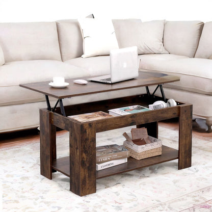 Industrial Brown Lift Top Coffee Table With Hidden Storage