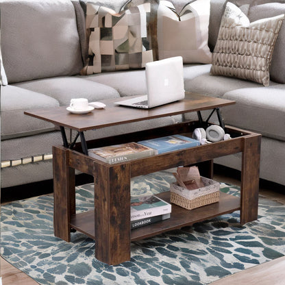 Industrial Brown Lift Top Coffee Table With Hidden Storage