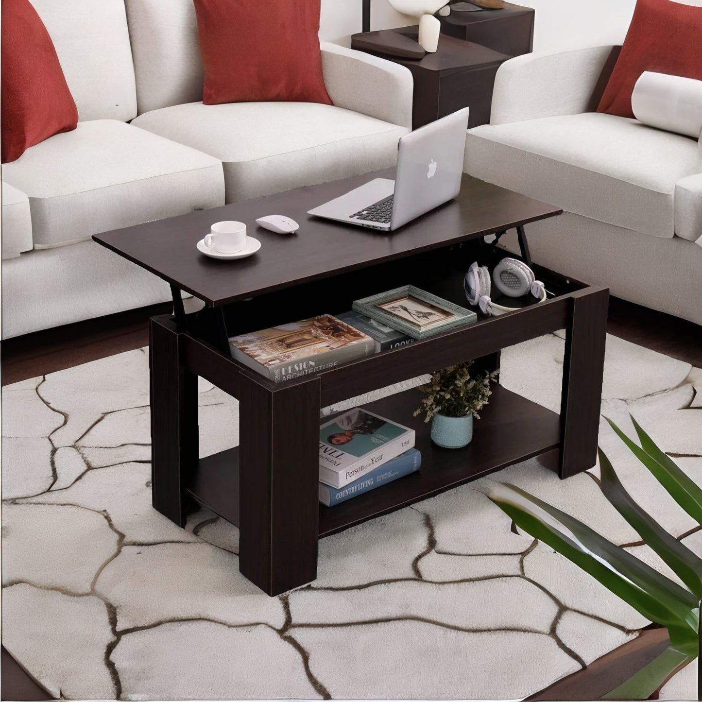 industrial walnut lift top coffee table with hidden storage