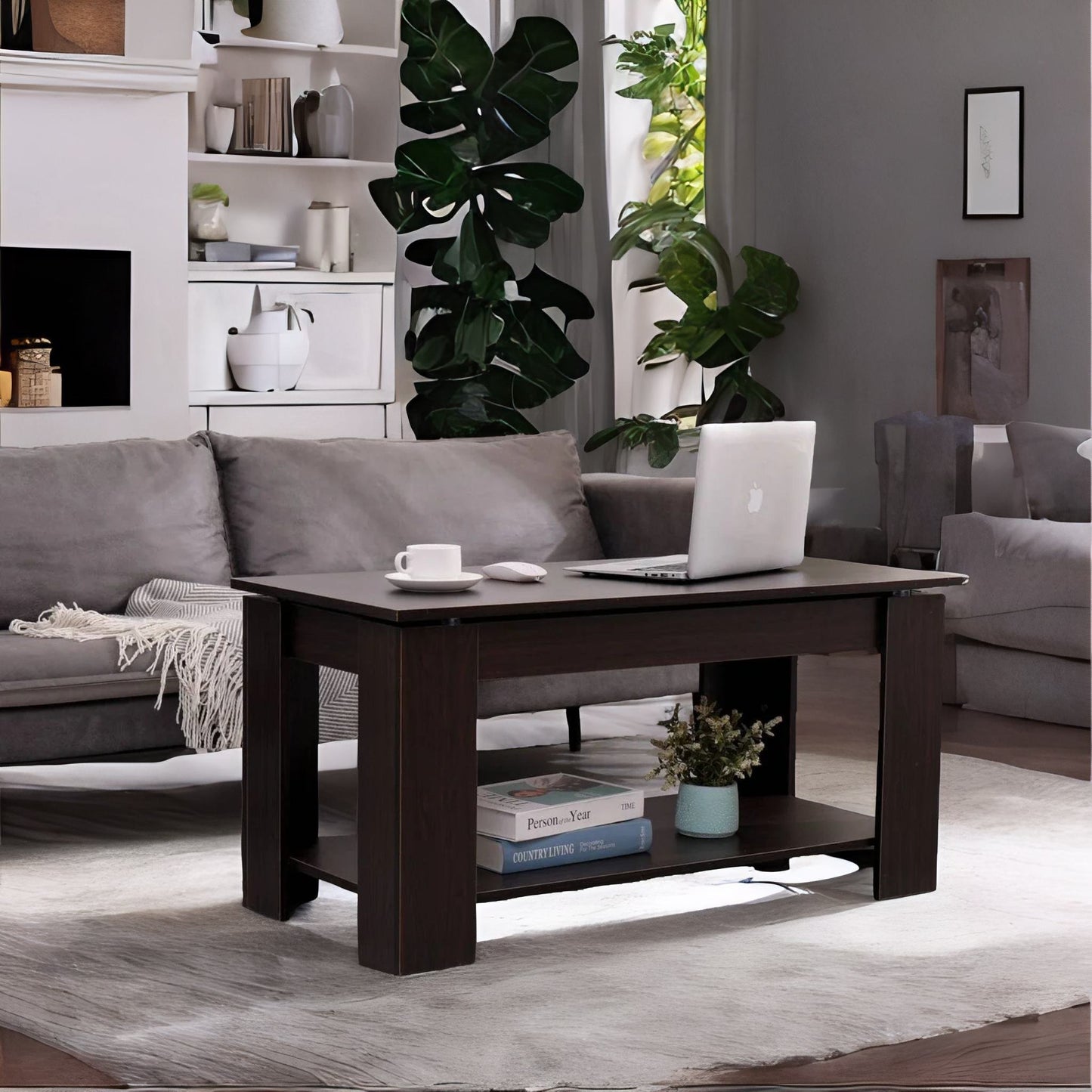 industrial walnut lift top coffee table with hidden storage