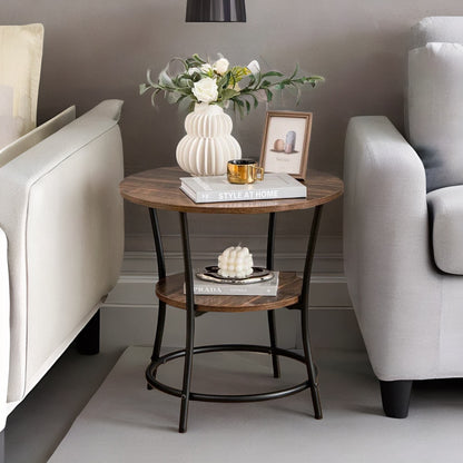 Industrial Round Coffee Table With 2 Shelves