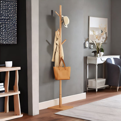 Wooden 8 Hook Coat Stand With Square Base