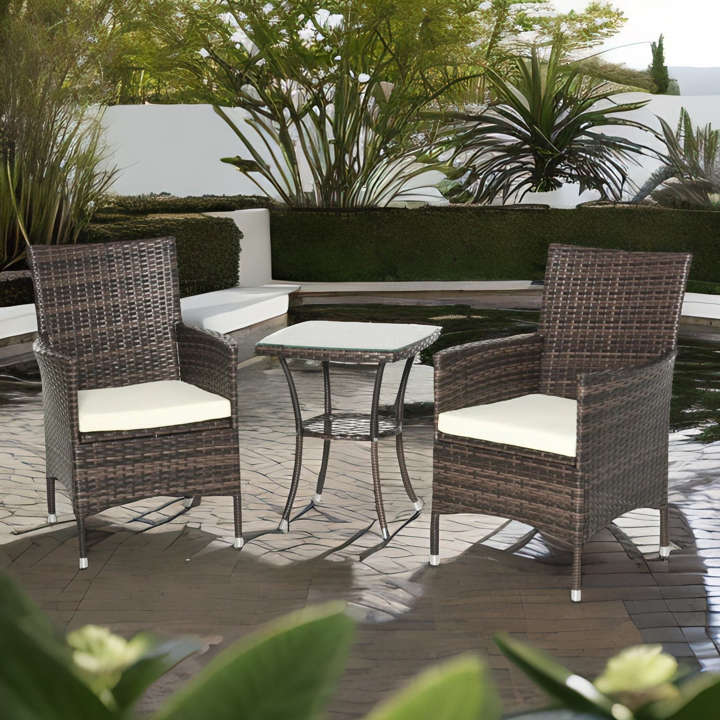 set of 3 rattan garden conversation furniture set