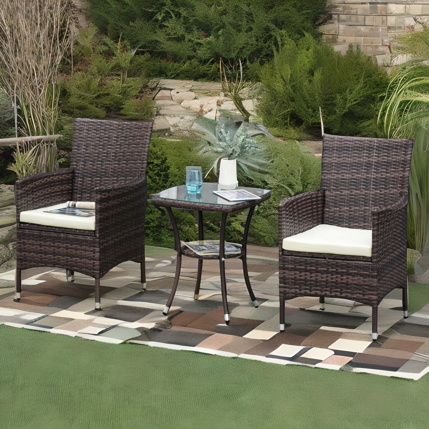 set of 3 rattan garden conversation furniture set