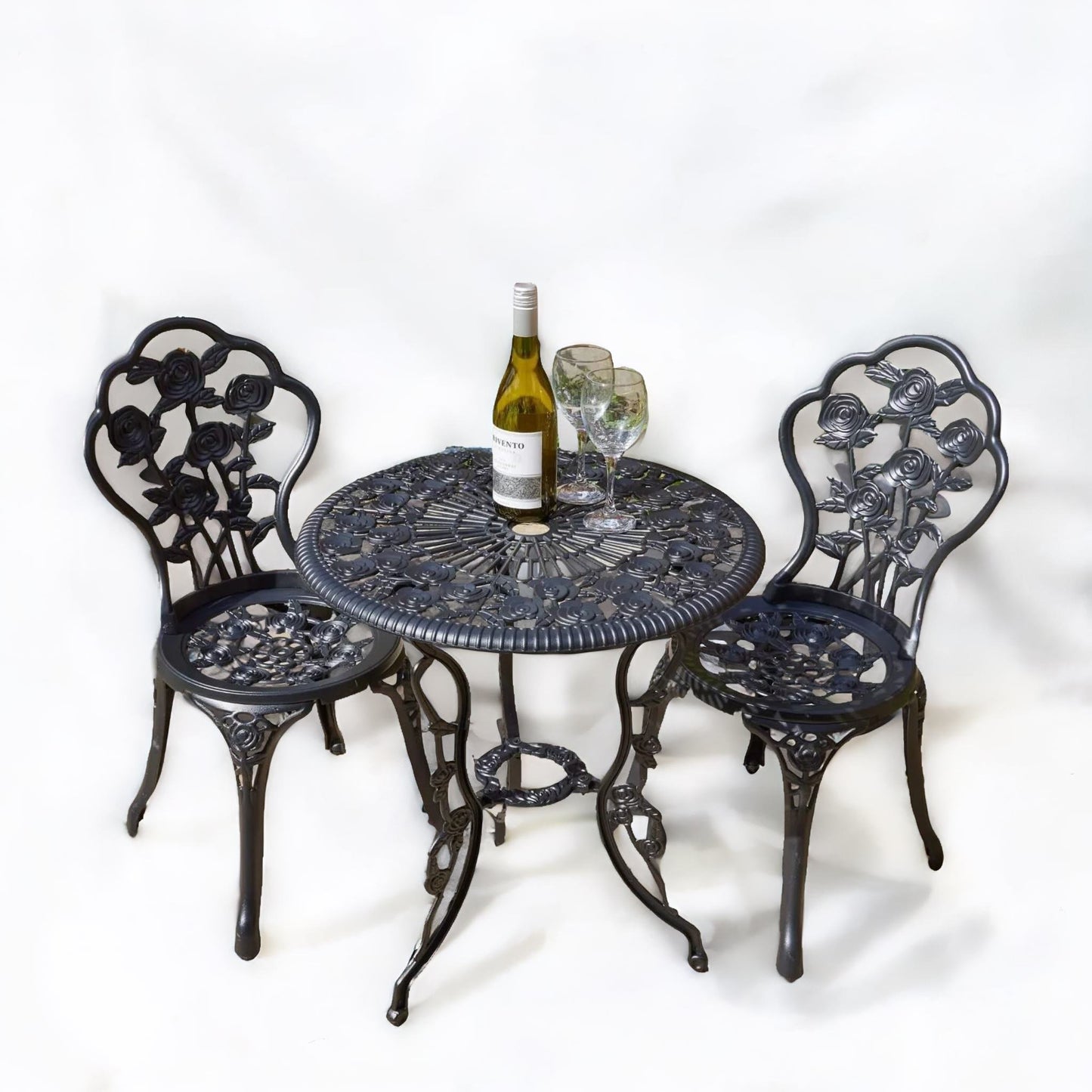 set of 3 cast iron bistro table and chair