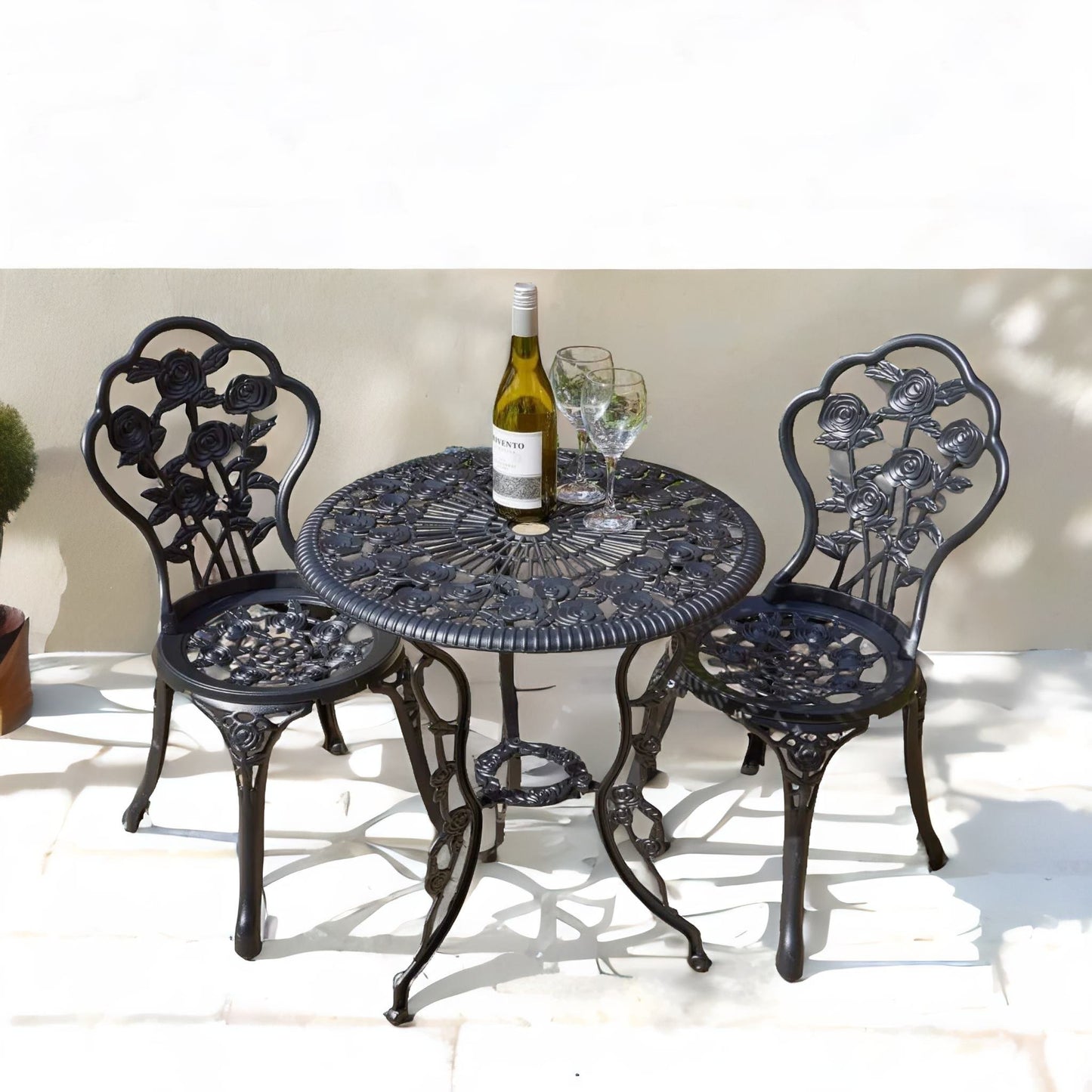 set of 3 cast iron bistro table and chair