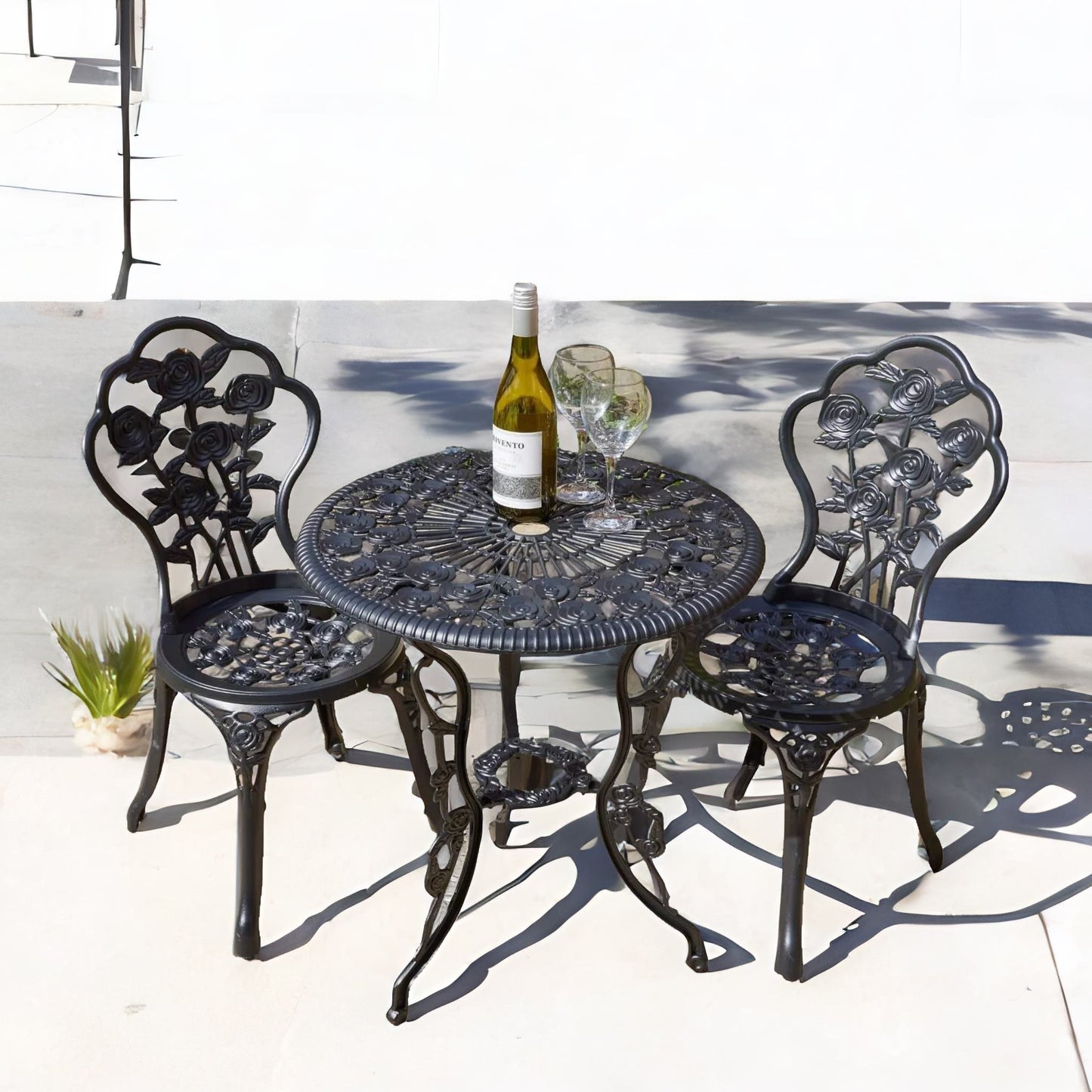 set of 3 cast iron bistro table and chair