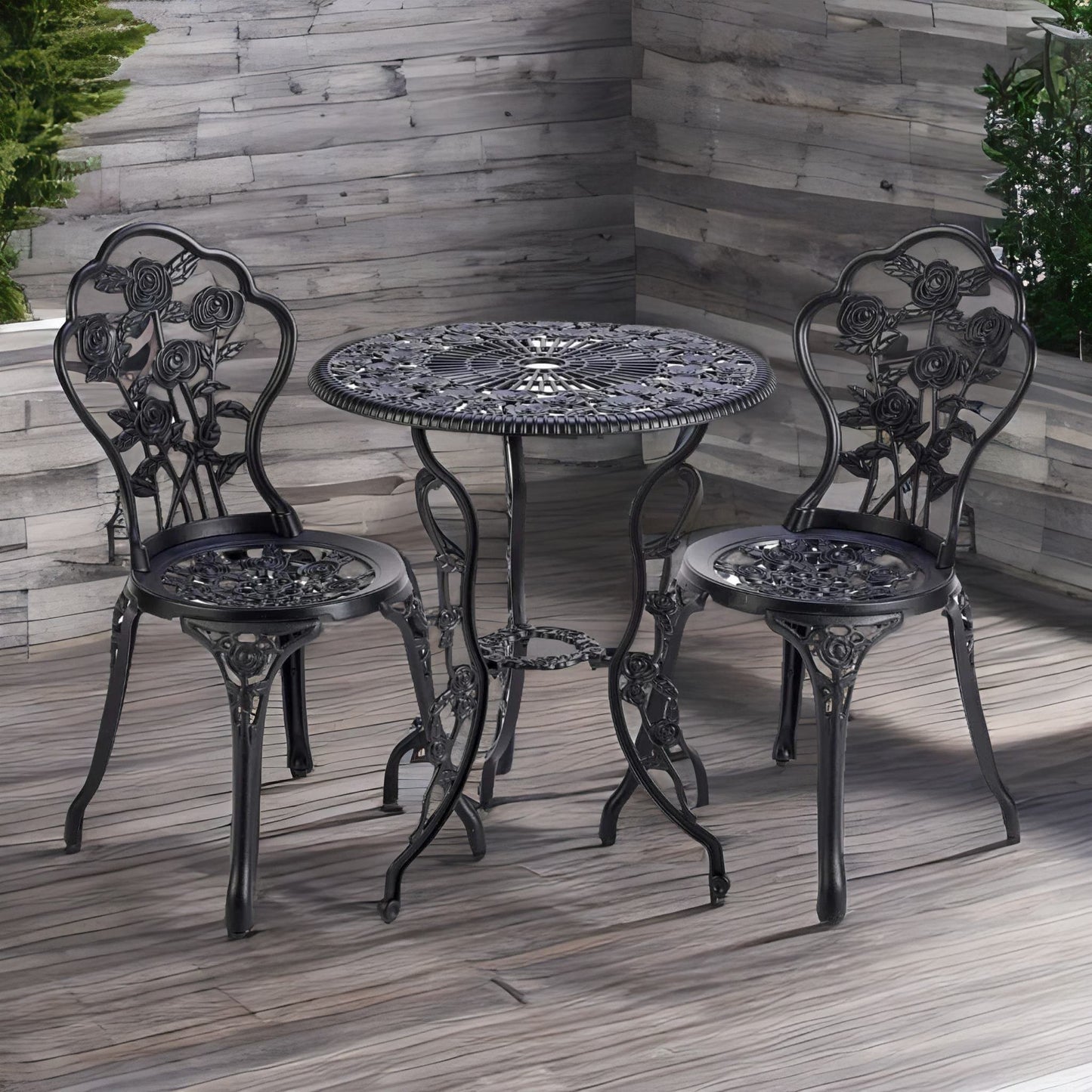 set of 3 cast iron bistro table and chair