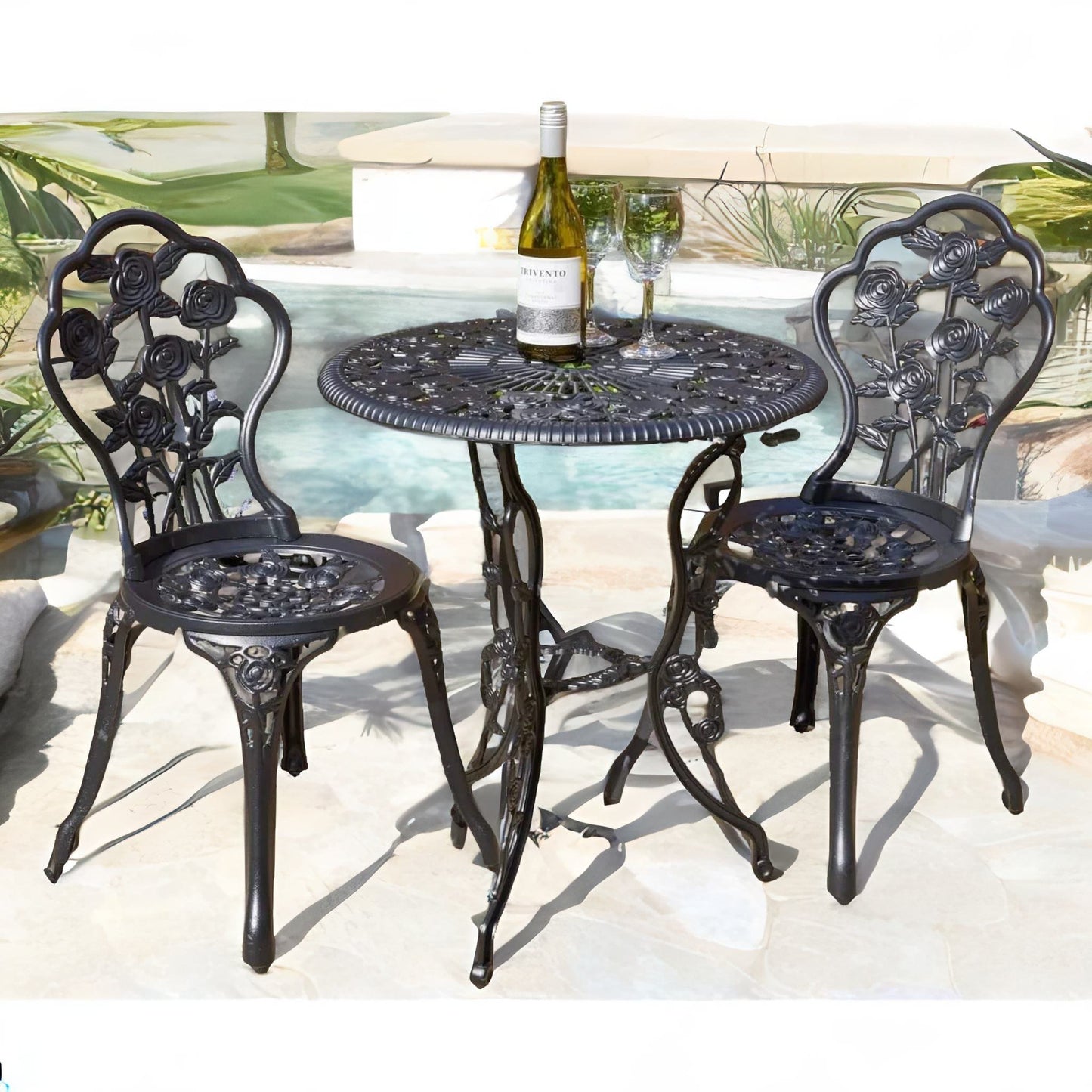 set of 3 cast iron bistro table and chair