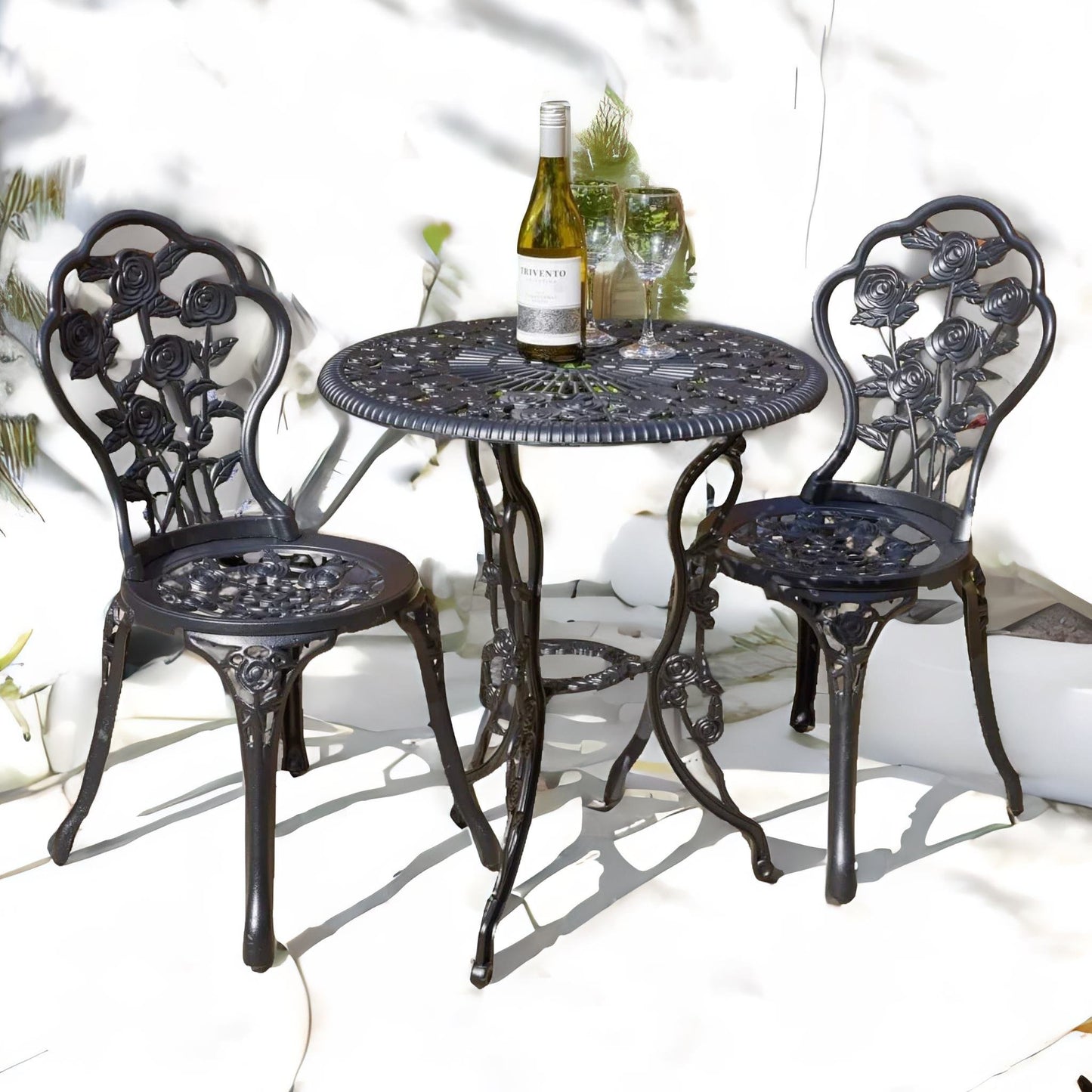 set of 3 cast iron bistro table and chair