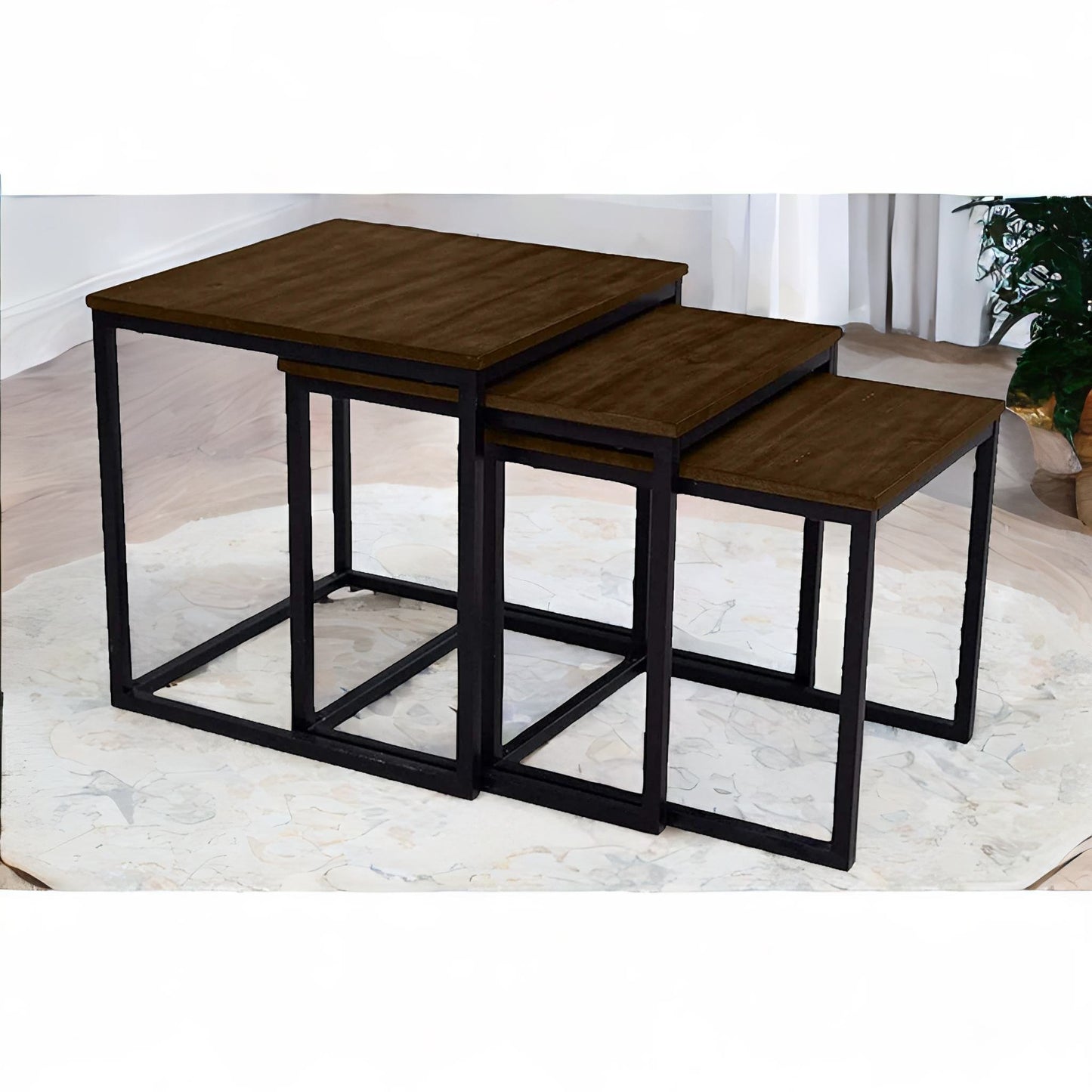 3 nest of tables dark wood