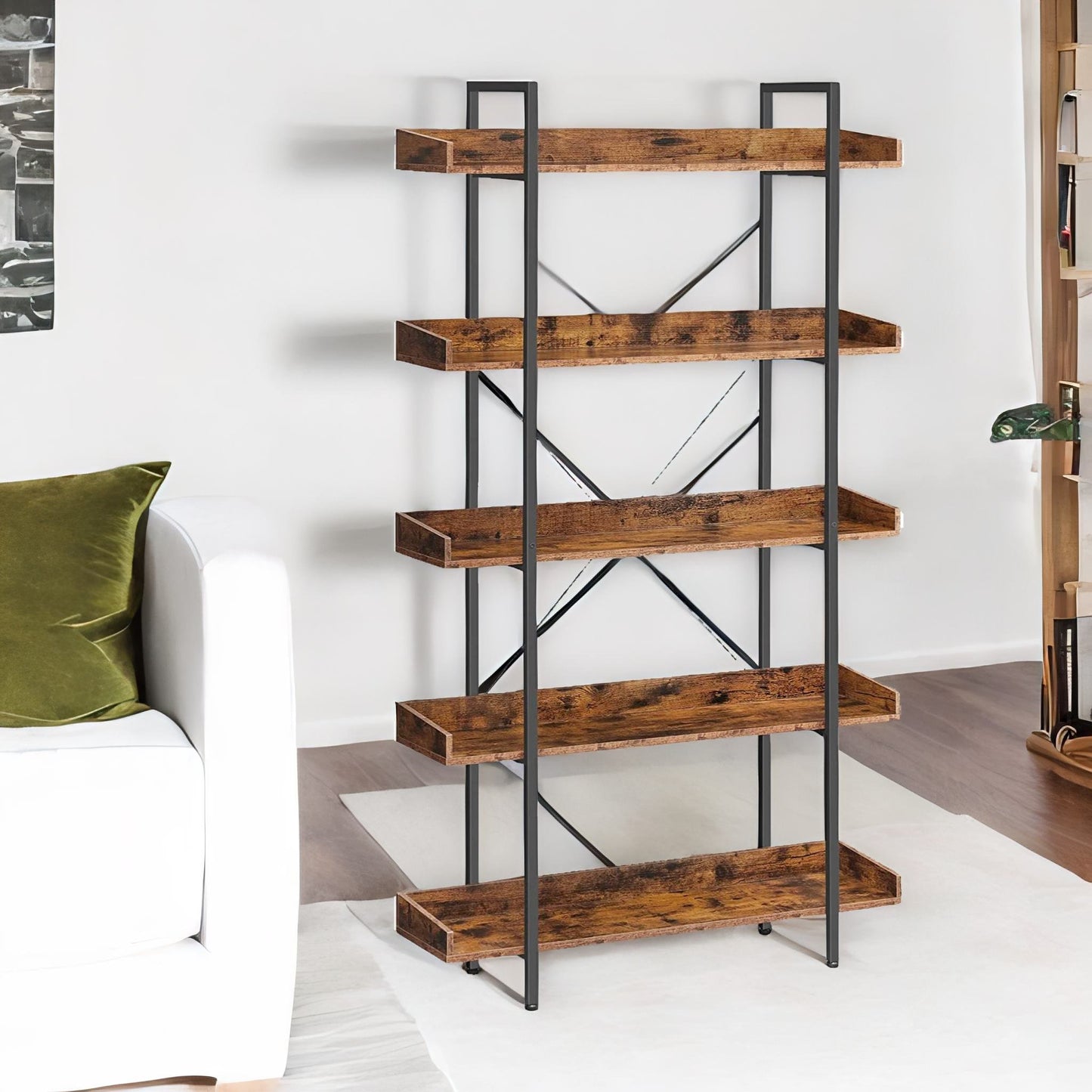 industrial 5 tier rustic brown bookcase