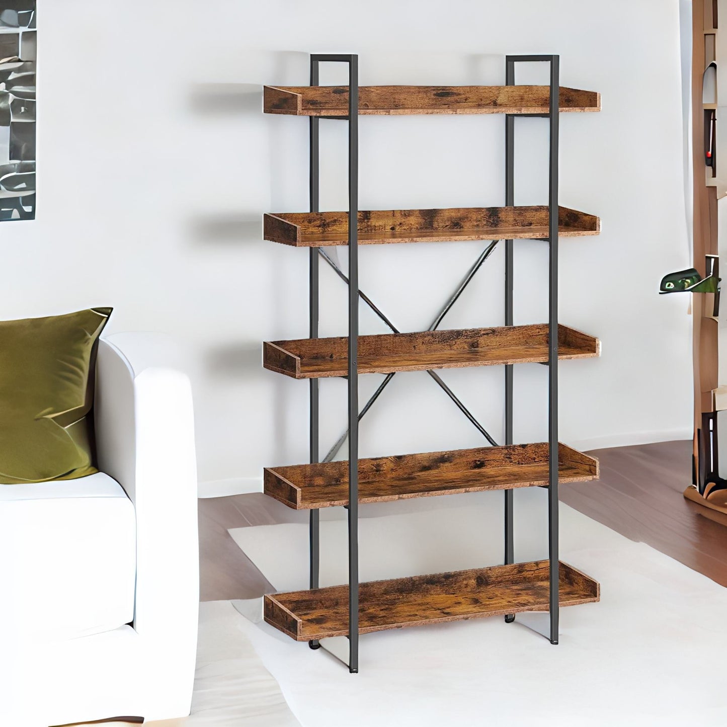 industrial 5 tier rustic brown bookcase