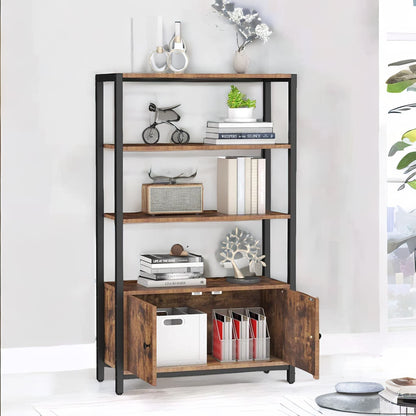 Industrial Bookcase With 3 Shelves & Cupboard