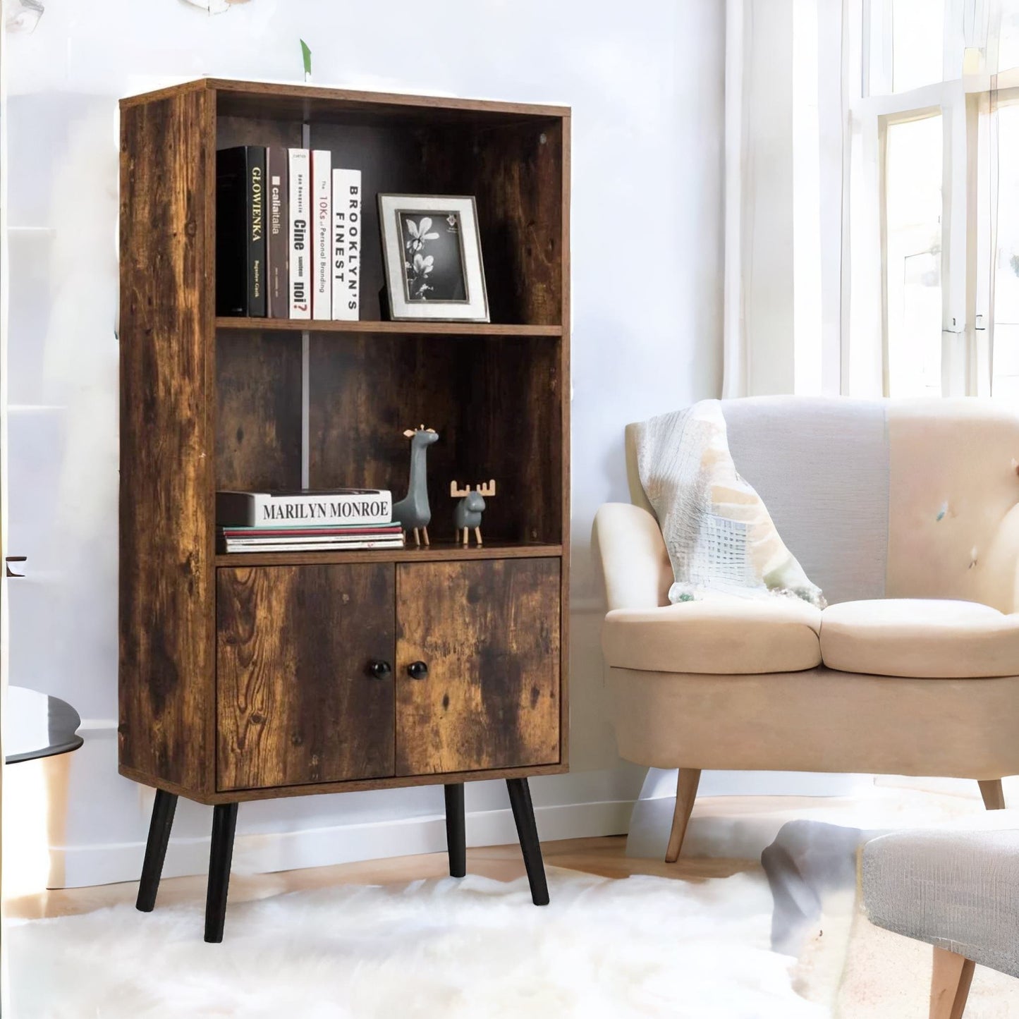 2 tier bookcase with cupboard