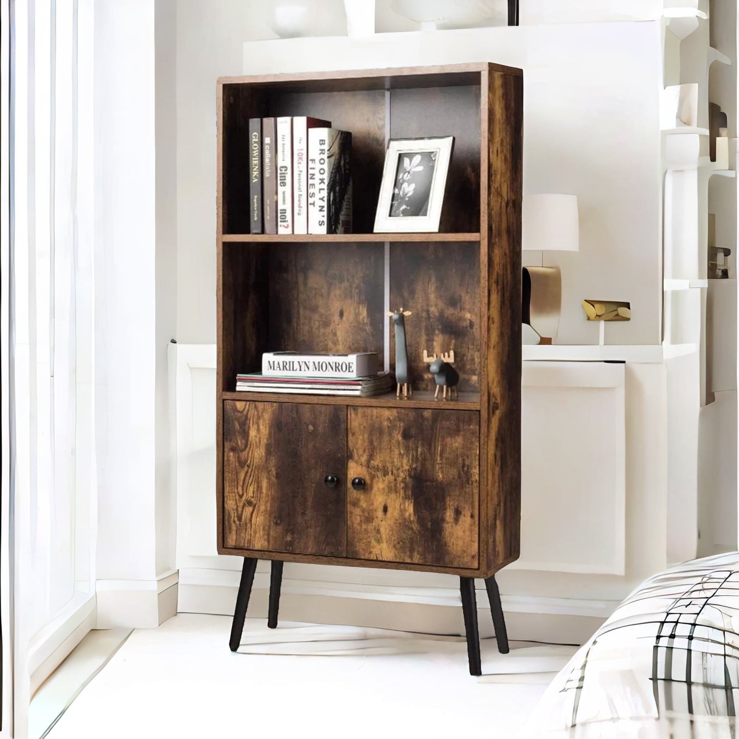 2 tier bookcase with cupboard