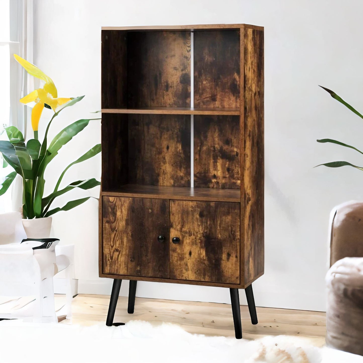 2 tier bookcase with cupboard