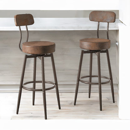 Industrial Faux Leather Swivel Bar Stool With Back & Footrest