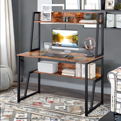 3 Tier Industrial Writing Desk Rustic Brown