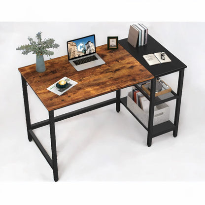 Industrial Writing Desk With 2 Shelves Rustic Brown