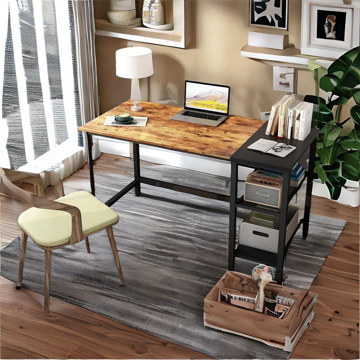 industrial writing desk with 2 shelves rustic brown