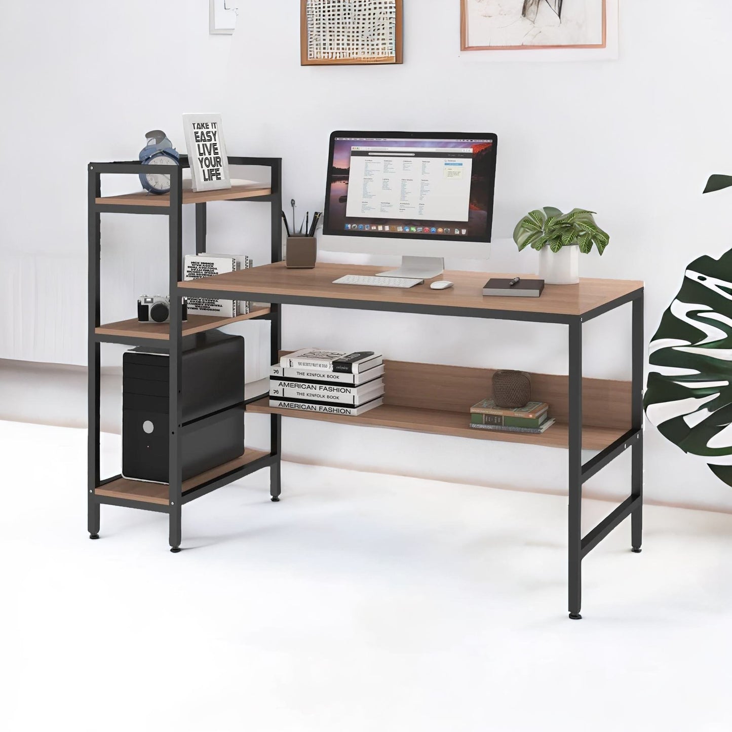 industrial writing desk with steel frame