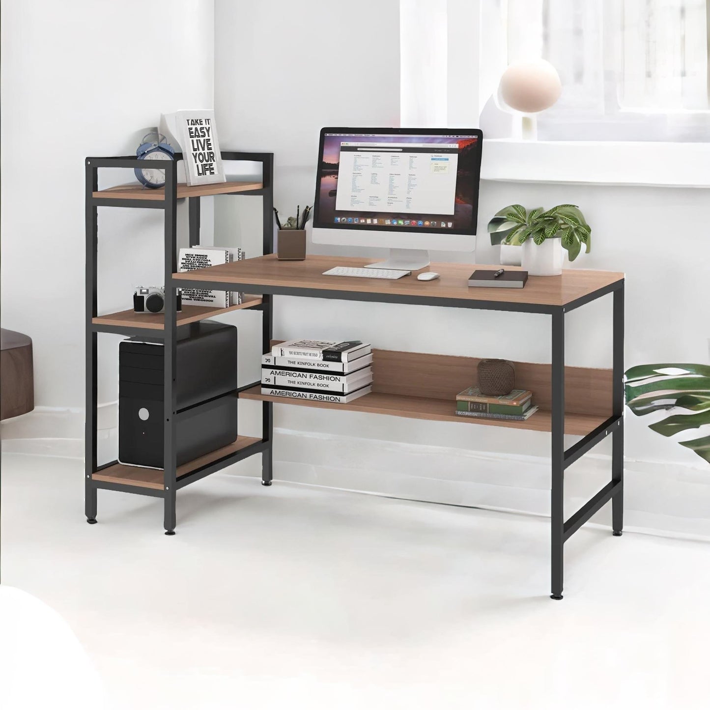 industrial writing desk with steel frame