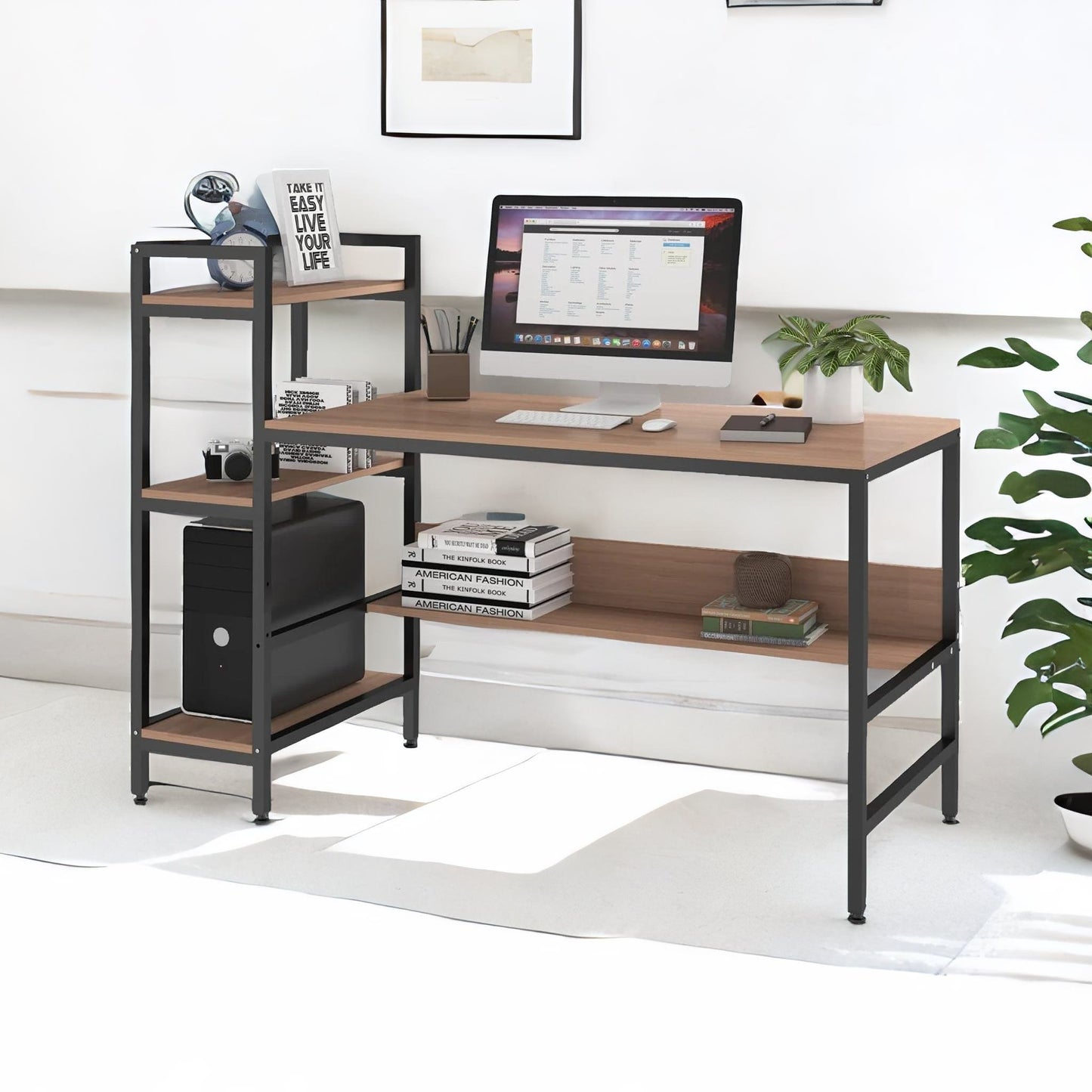 industrial writing desk with steel frame