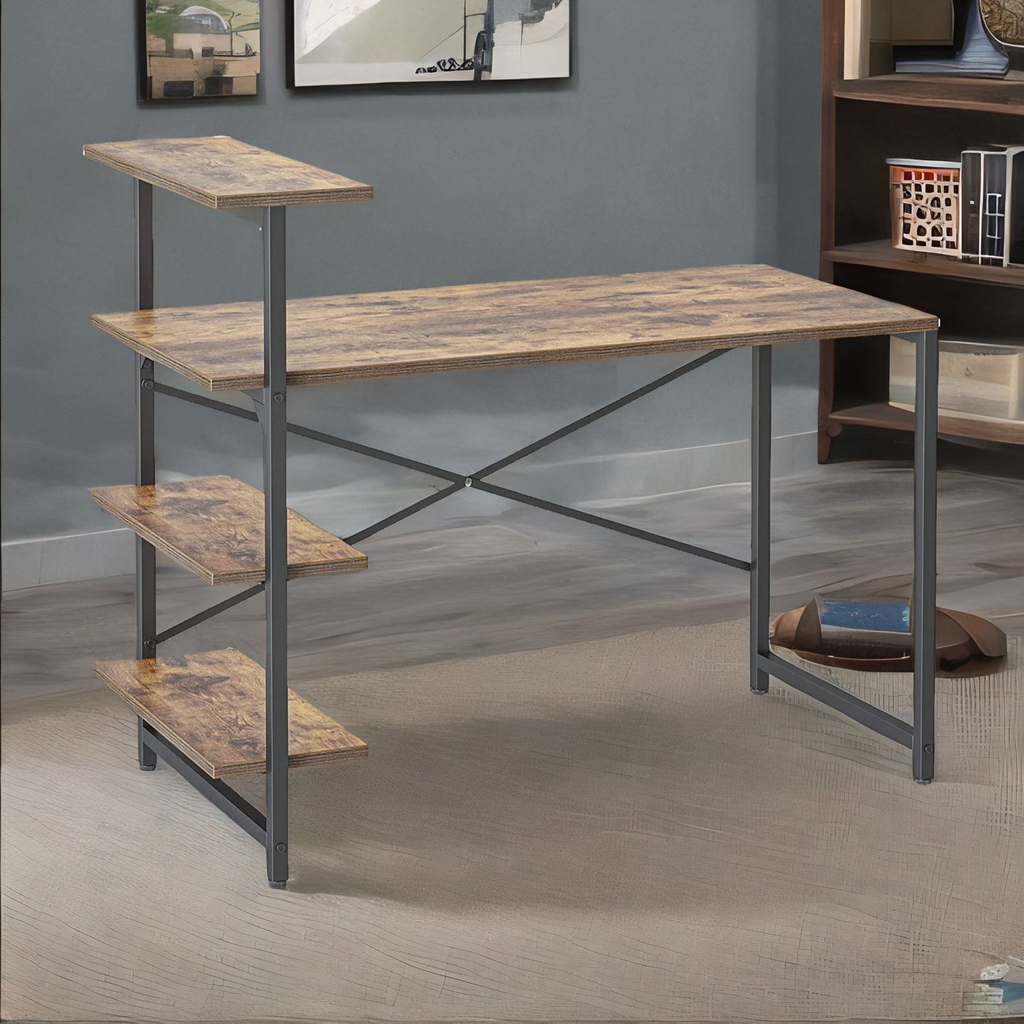 industrial 4 tier writing desk with steel frame