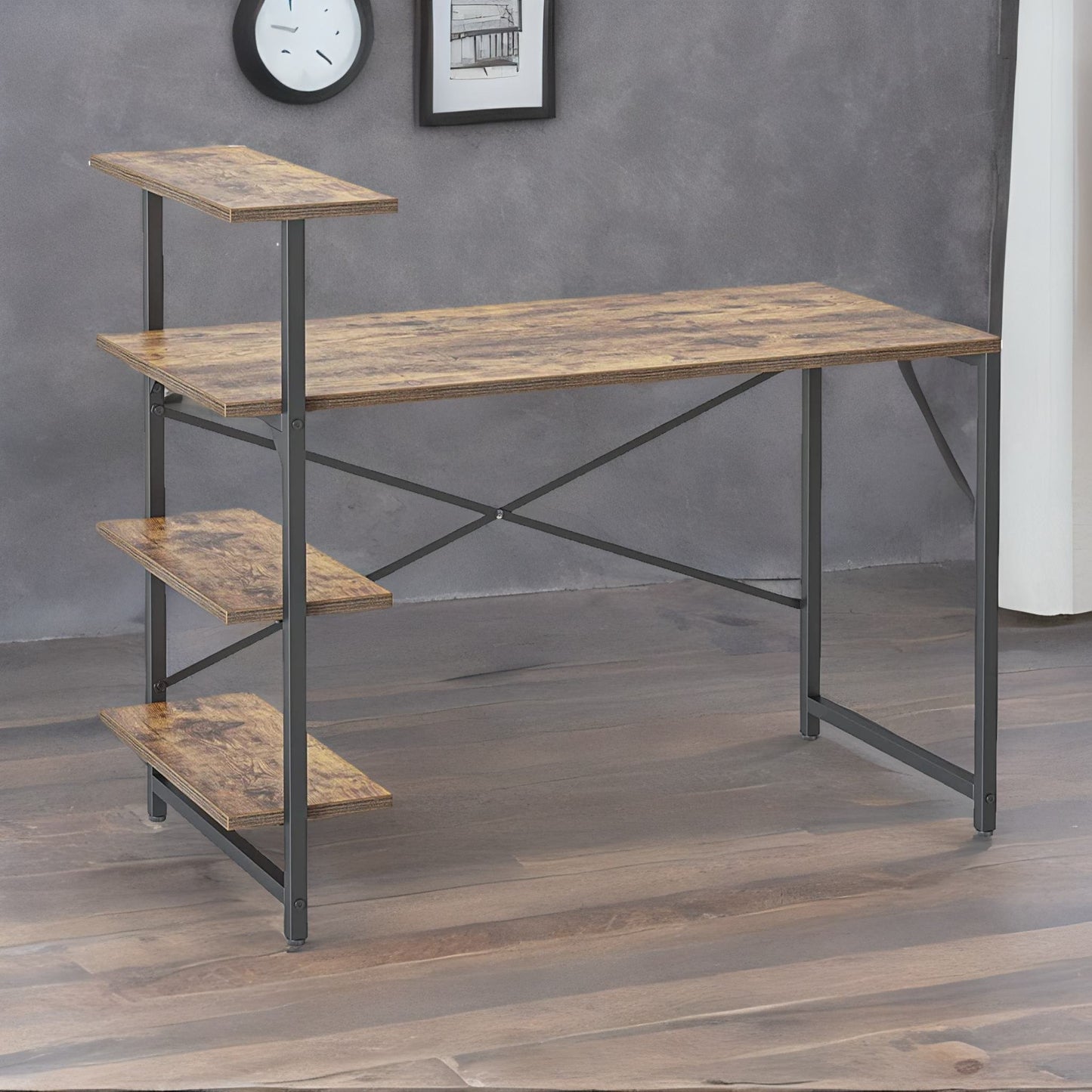 industrial 4 tier writing desk with steel frame