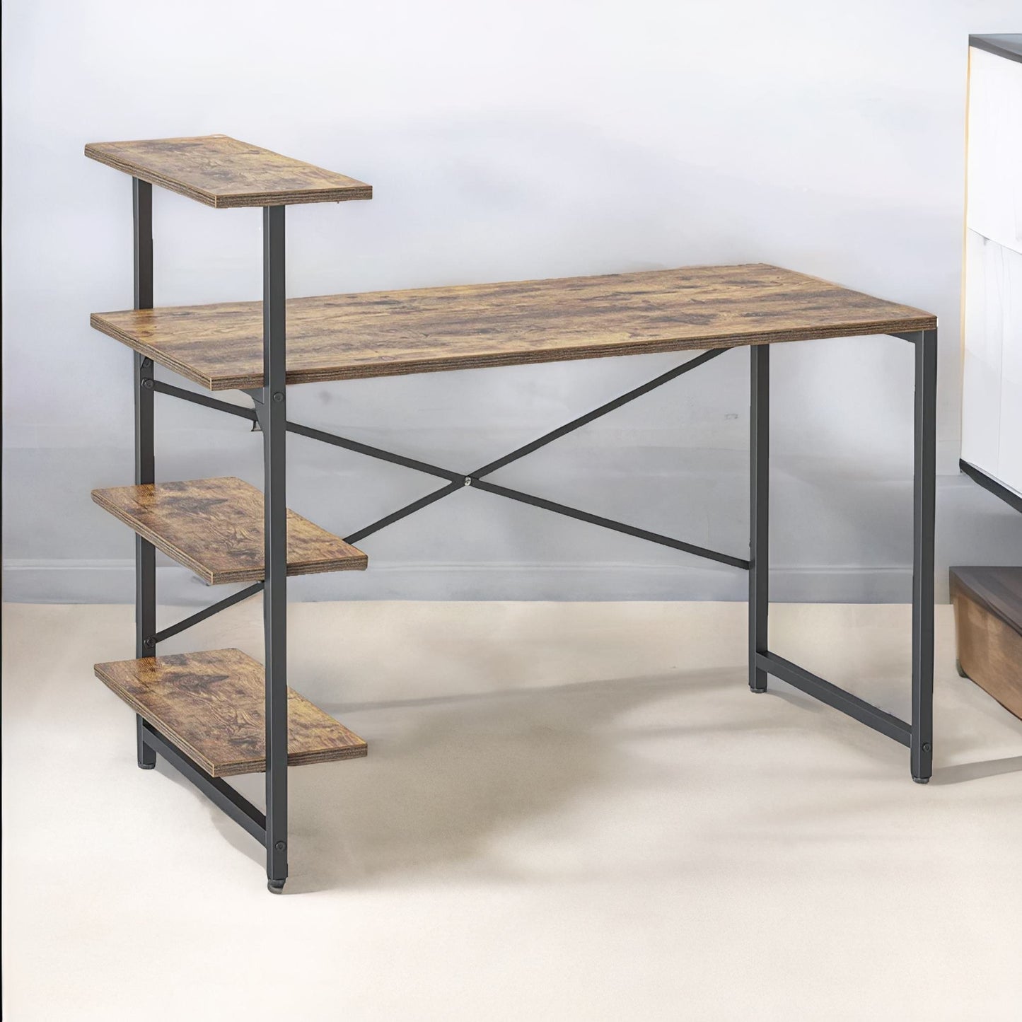 industrial 4 tier writing desk with steel frame