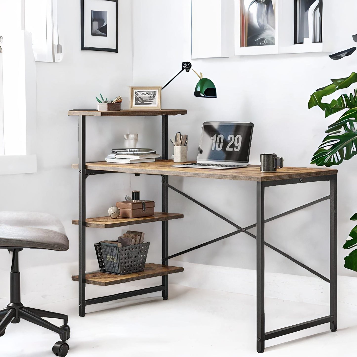 industrial 4 tier writing desk with steel frame