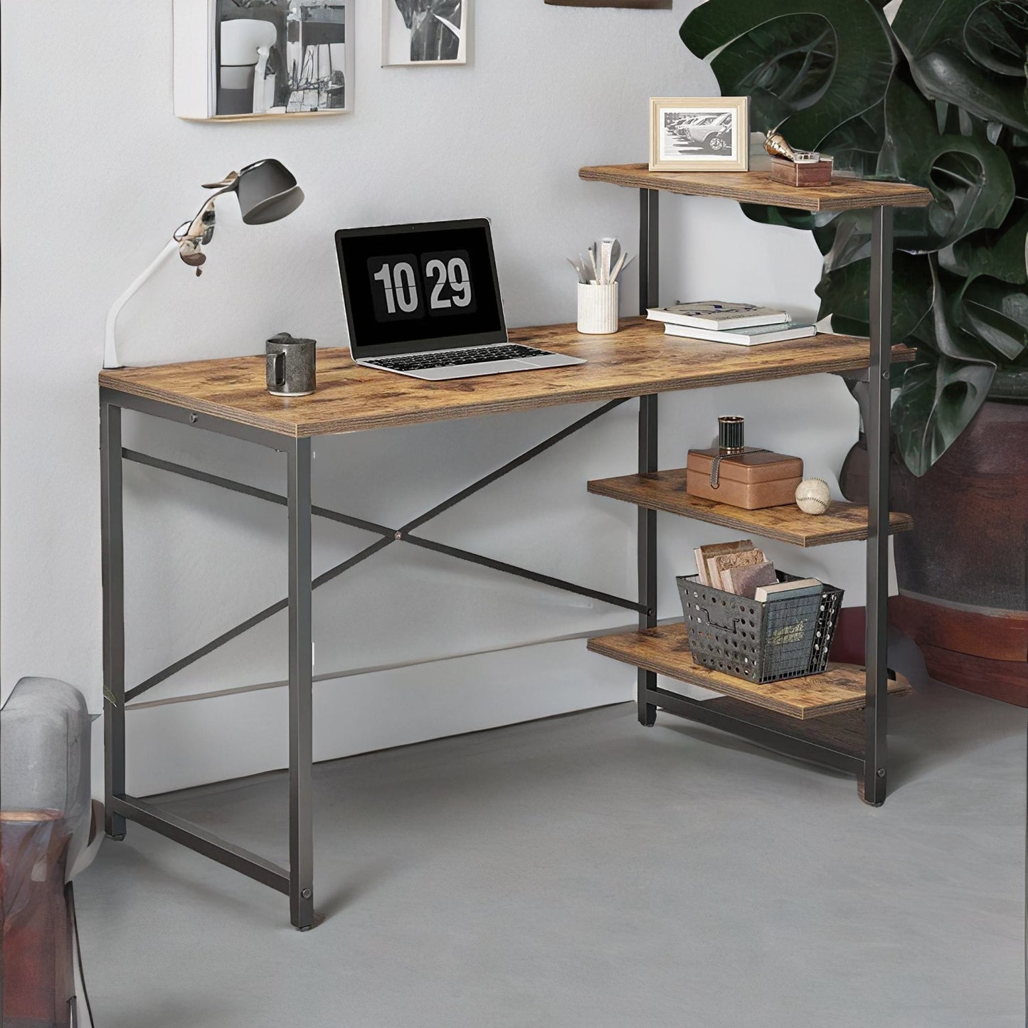 industrial 4 tier writing desk with steel frame