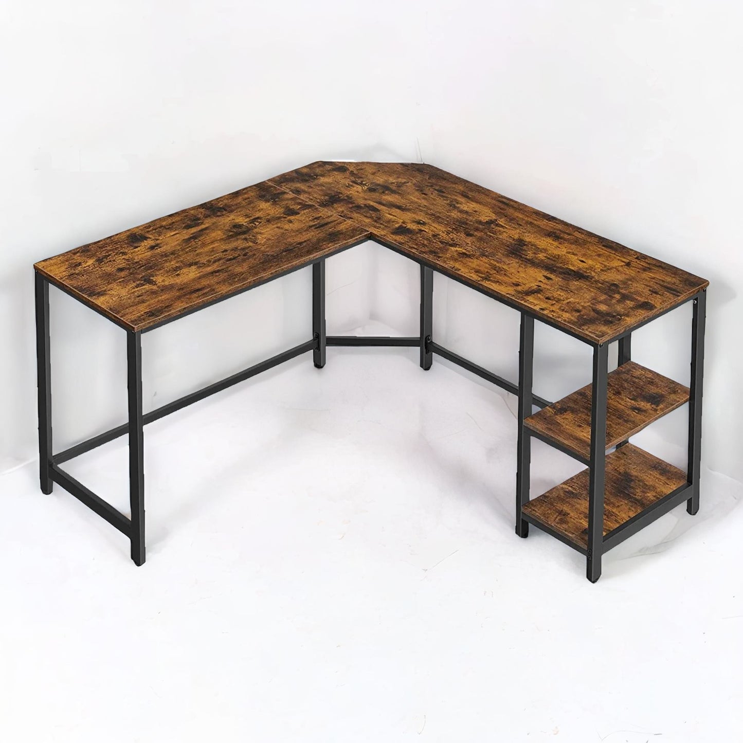 industrial rustic l-shaped writing desk with steel frame