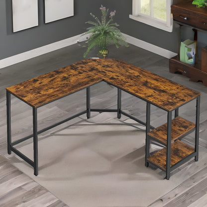 Industrial Rustic L-Shaped Writing Desk With Steel Frame