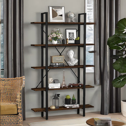 Industrial 5 Tier Walnut Brown Bookcase