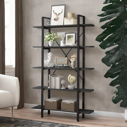 Industrial 5 Tier Black Bookcase