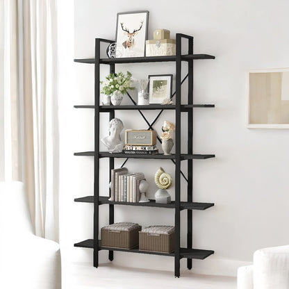 Industrial 5 Tier Black Bookcase