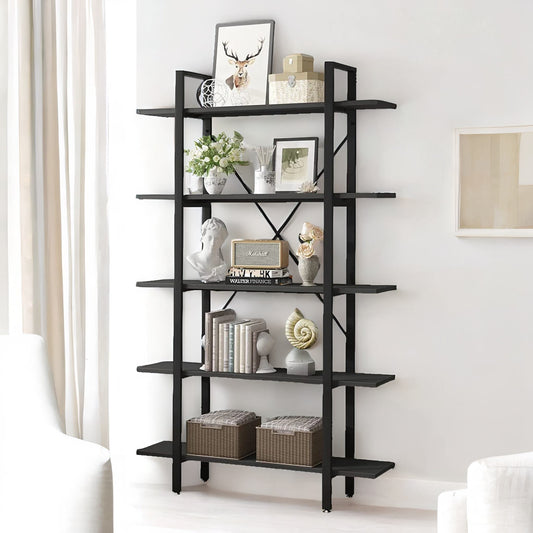 Industrial 5 Tier Black Bookcase