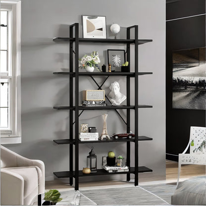 Industrial 5 Tier Black Bookcase