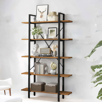 Industrial 5 Tier Rustic Brown Bookcase