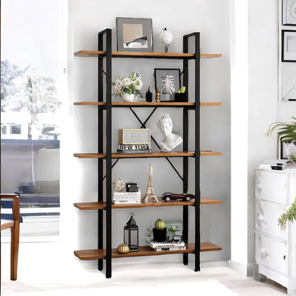 Industrial 5 Tier Rustic Brown Bookcase